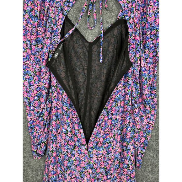 Zara Ditsy Floral Puff Sleeve Midi Dress XS Pink Purple Cottage Romantic - Picture 9 of 13